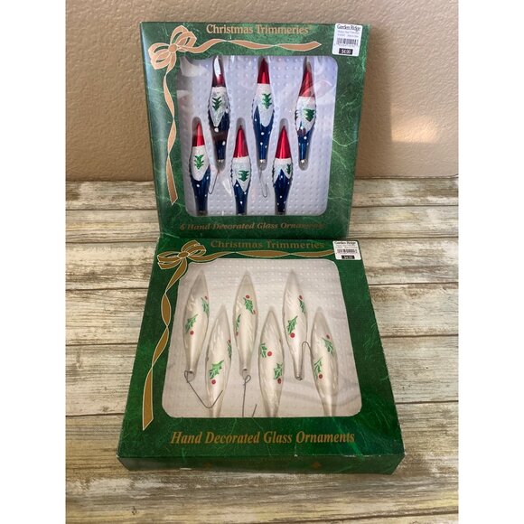 Set of 2 Vintage Bradford Christmas Trimmeries Glass Icicle Ornaments in Box - Picture 1 of 11